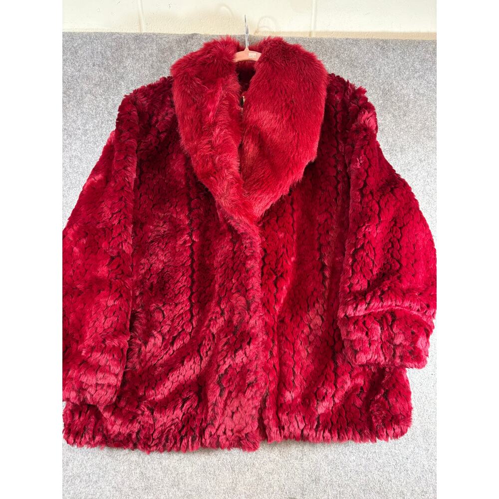Alpine Studio Faux Fur Coat Womens 1X Red Plush Y2K Cozy Winter Jacket Gorpcore - Picture 5 of 9
